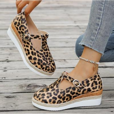 Большие размеры 44, женские туфли-лодочки на танкетке с принтом, повседневные туфли на осенней платформе с пряжкой, прогулочные туфли, универсальная женская обувь, Zapatos De Mujer