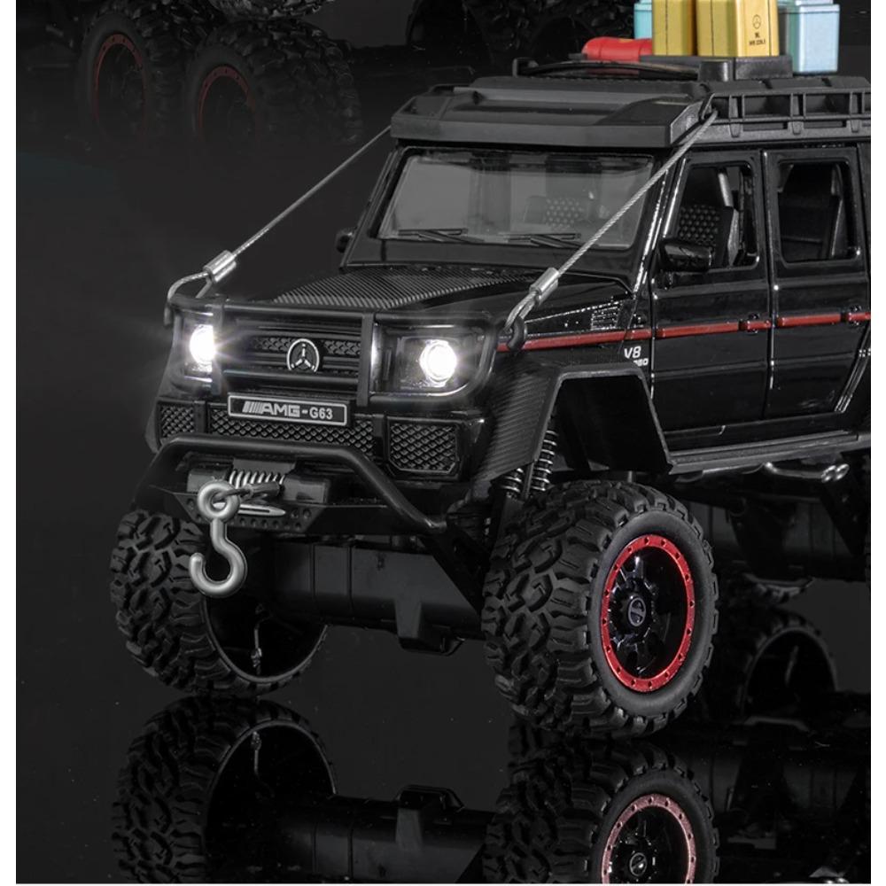 Дорожная версия 1/24 Benz G63 6*6 Шины Сплав Пикап Модель автомобиля Литье под давлением Металл Внедорожники Модель автомобиля Звук Свет Детская игрушка Подарок