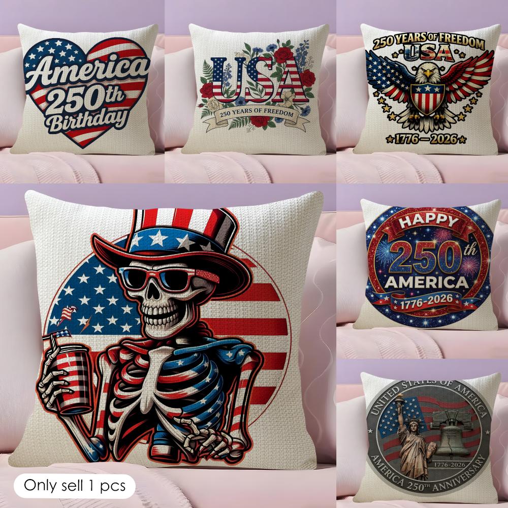 American Year Cushion Cover Natural Linen Pillow Case DoubleSided Print Decorative Sofa Pillowcase Home Decor Gift
