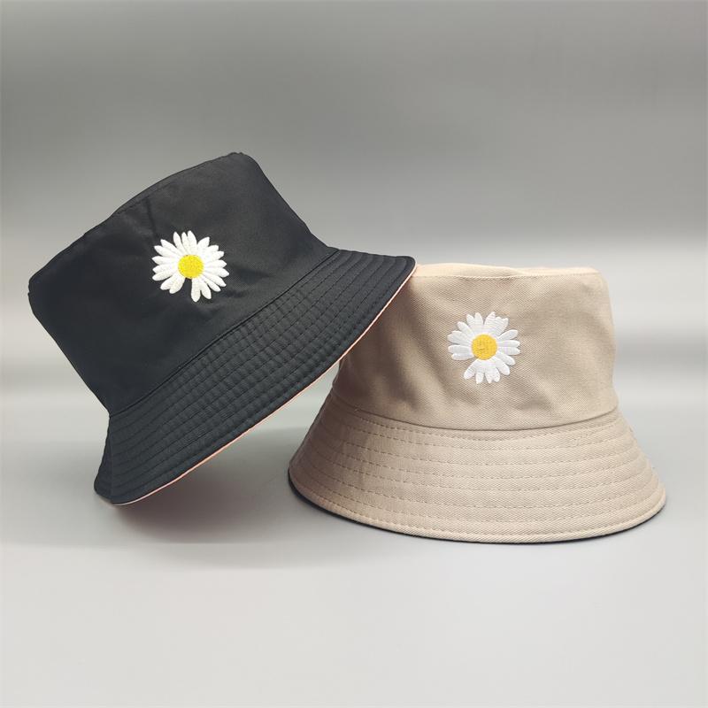 New Double-side Unisex Harajuku Bucket Hat Fishing Outdoor Cap Women Bucket Fishing Hat Sunscreen Daisy Embroidery Fisherman Hat