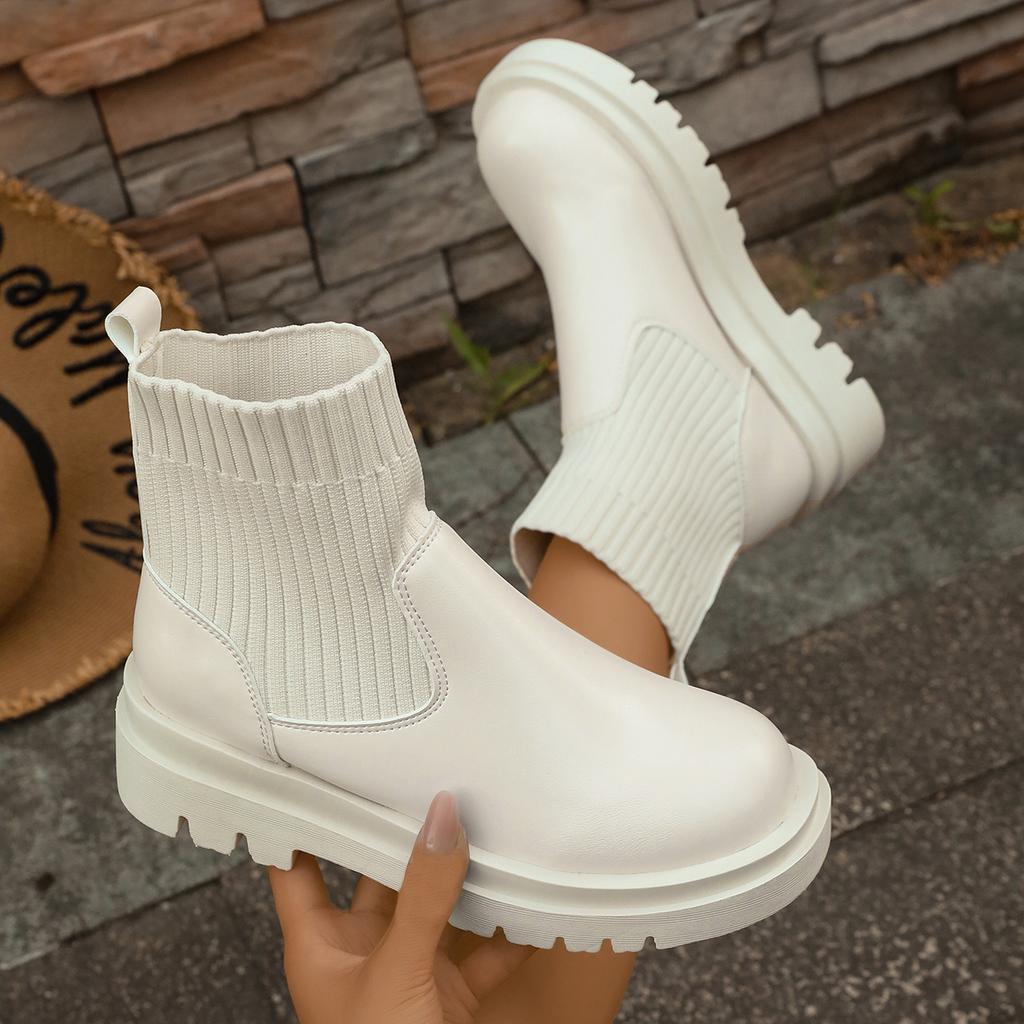 Fashion Women Boots 2025 Autumn Winter Fashion Women Chelsea Boots Female Outdoor Leather Ankle Boots Knitted Sexy Platform Shoes Ladies