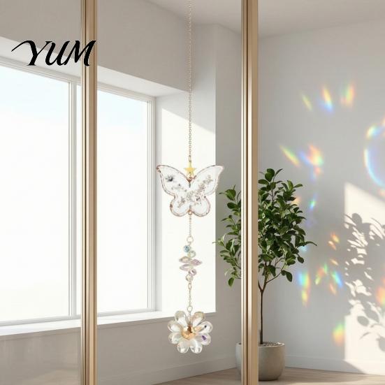 Elegant Indoor Hanging Decor Butterfly Faux Crystals Suncatcher with Hook, Sun Catcher for Windows, Sparkling Wind Glittering Window Chimes