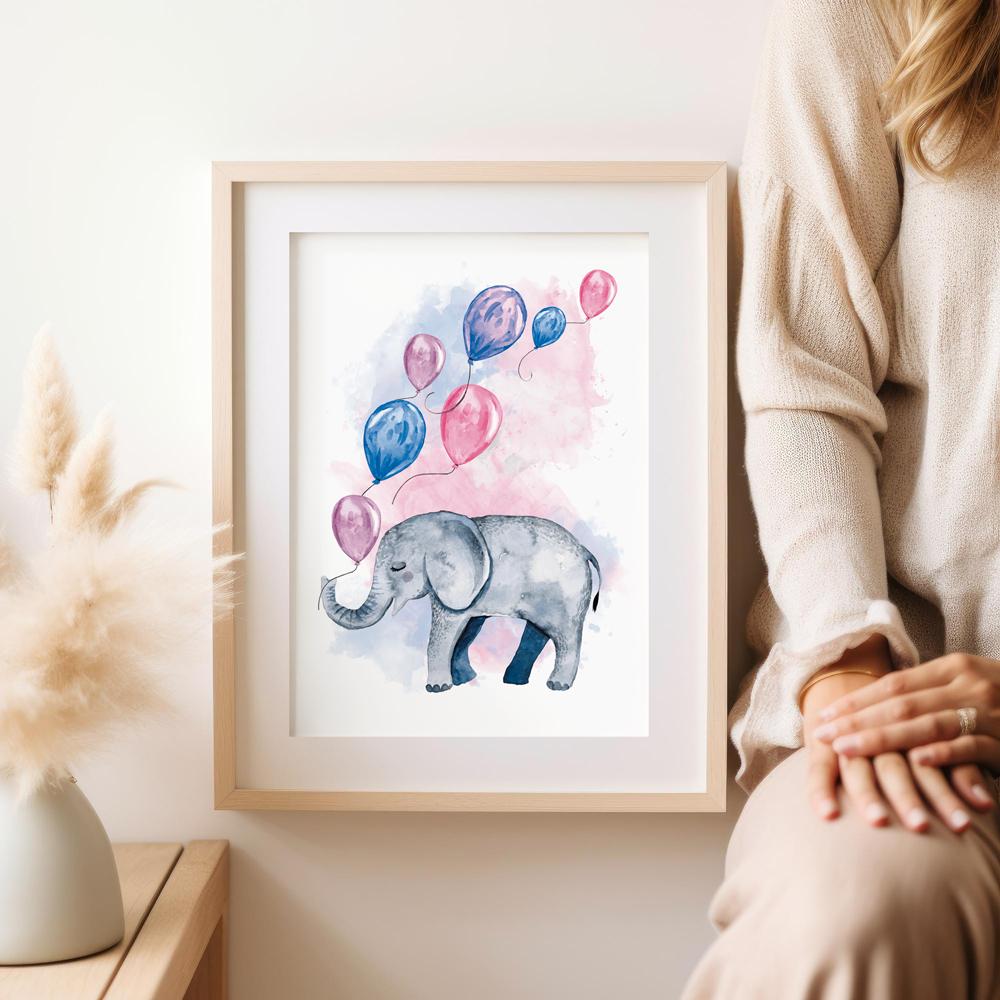 Плакат со слоном и воздушными шарами