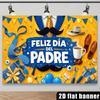 2D Feliz Dia del Padre Backdrop with Tools, Coffee & Mustache Party Decoration Banner