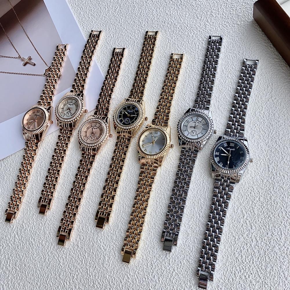 Gold Silver Steel Belt Diamond-encrusted High-end Women's Watch Simple Scale Alloy Rhinestone Quartz Watch Batch Watch