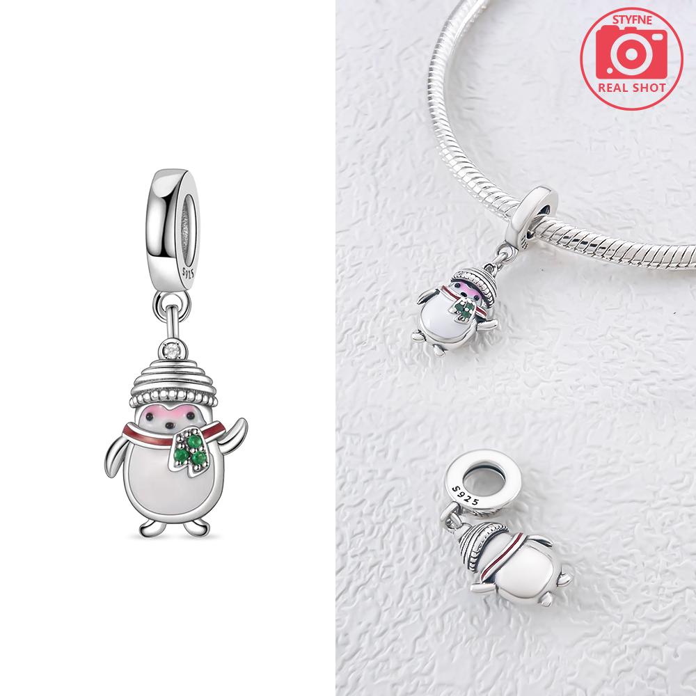 Original Charms Copper White Snowman Snowflakes Christmas Tree Pendant Beads Fit Bracelet Women Making Gift Accessory