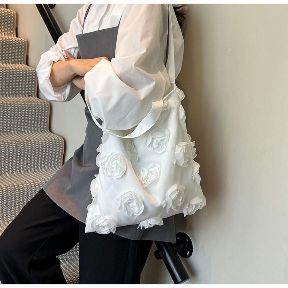 Белая сумка через плечо с цветочным принтом, легкая парусиновая сумка, модная нейлоновая сумка, пляжная