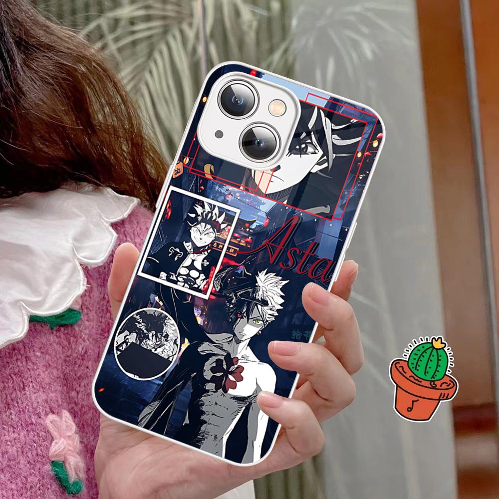 Чехол для телефона Черный клевер Закаленное стекло Для Iphone 14 13 12 11 Pro Mini XS MAX 14Plus X XS XR Fundas