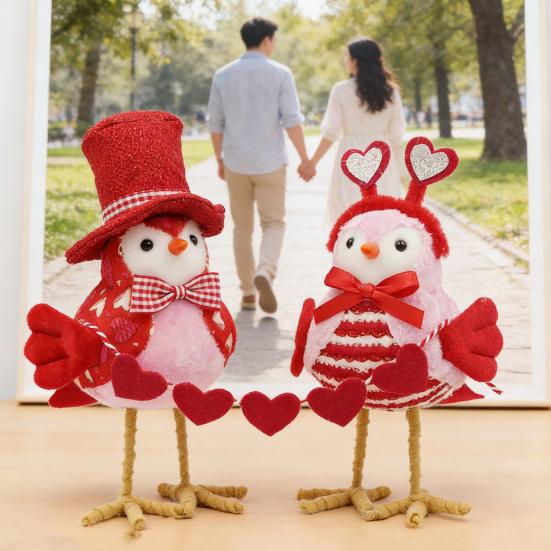 Птички на День святого Валентина Романтические стоячие плюшевые птицы любви Украшение для дома Настольное Каминная полка Многоуровневое