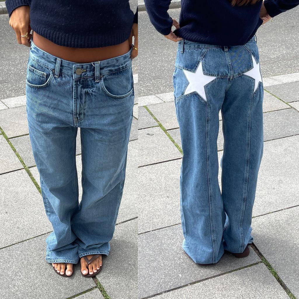 Джинсы Y2k Vintage Star Pattern Женские свободные прямые джинсы Harajuku Американские ретро-мешковатые брюки в уличном стиле