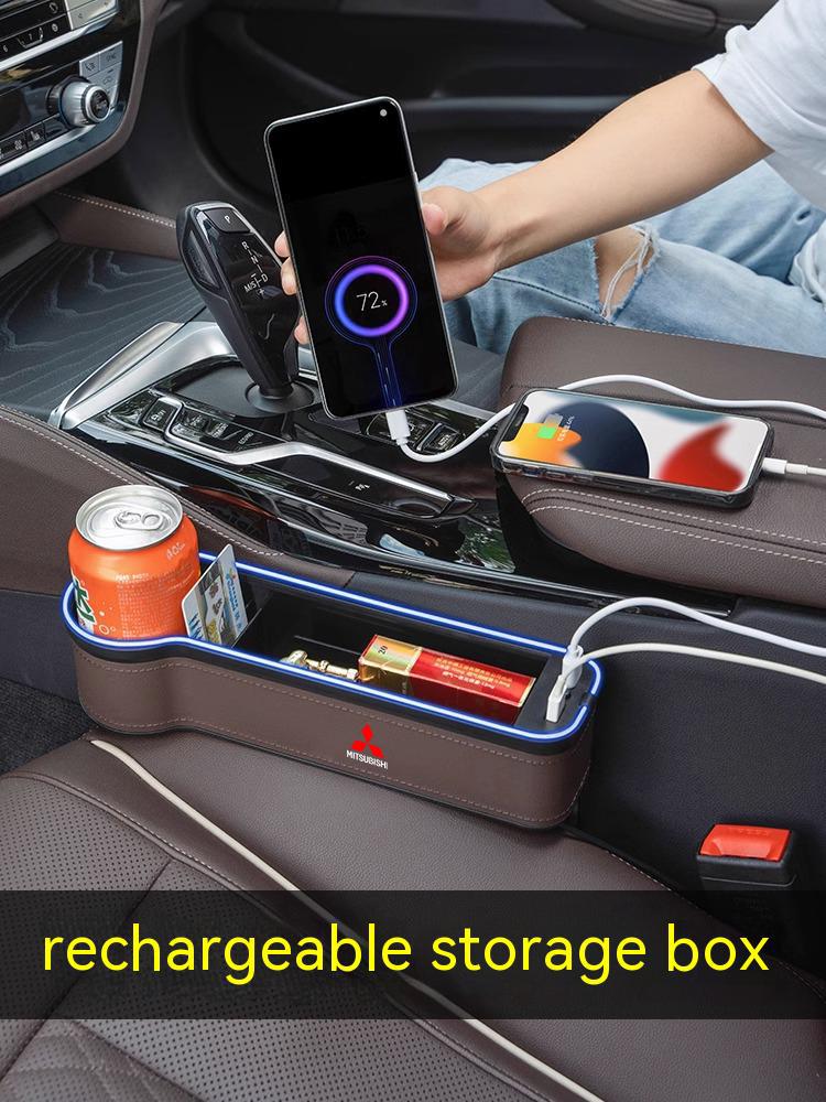 sdzh1 Car USB Charging Colour Light Seat Storage Case Seat Gap Box For Mitsubishi Outlander Pajero Asx Lancer EX Evolution X Ralliart