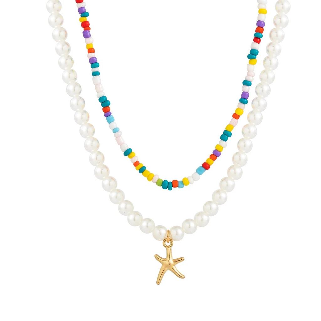Ingemark Boho красочные бусины с имитацией жемчуга, цепочка, ожерелье, женское винтажное колье с подвеской в ​​виде морской звезды, Y2K, ювелирные аксессуары