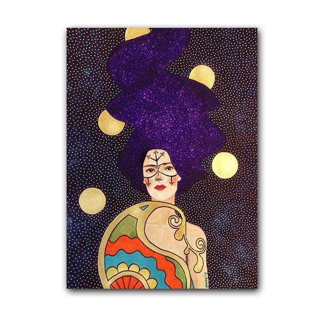 Abstract Flower Girl Colorful Long Hair Nordic Poster Female Wall Art Canvas Painter