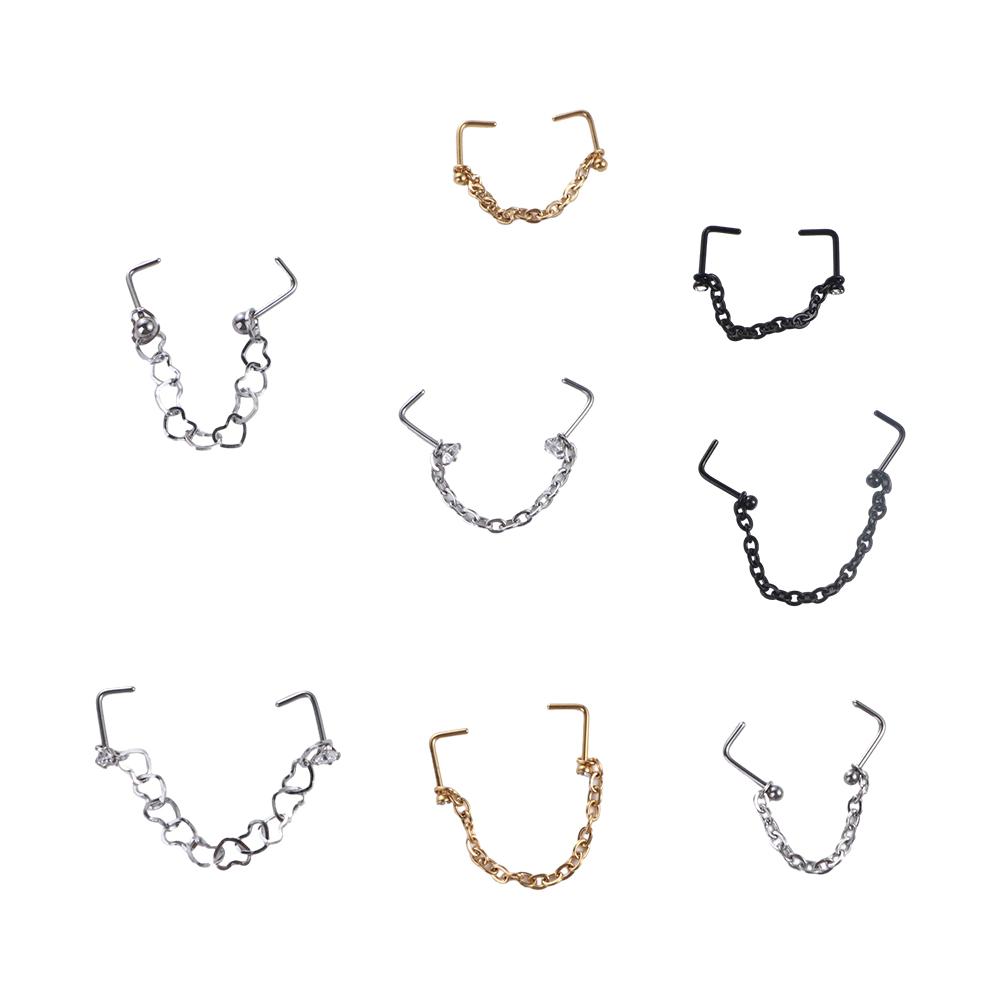 Steel Earrings Piercing Rhinestones Septum Rings Double Nose Chain Nose Piercing Ring Nose Stud