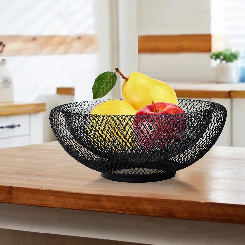 Black/Gold Mesh Fruit Snacks Basket Round Fruit Vegetable Basket Iron Art Fruit Basket Countertop