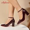 Fashion Aphixta Wine 7cm Chunky Heels Pumps Pimp Pointed Toe Women Shoes Bling Shoes Plus Big Size 35-53