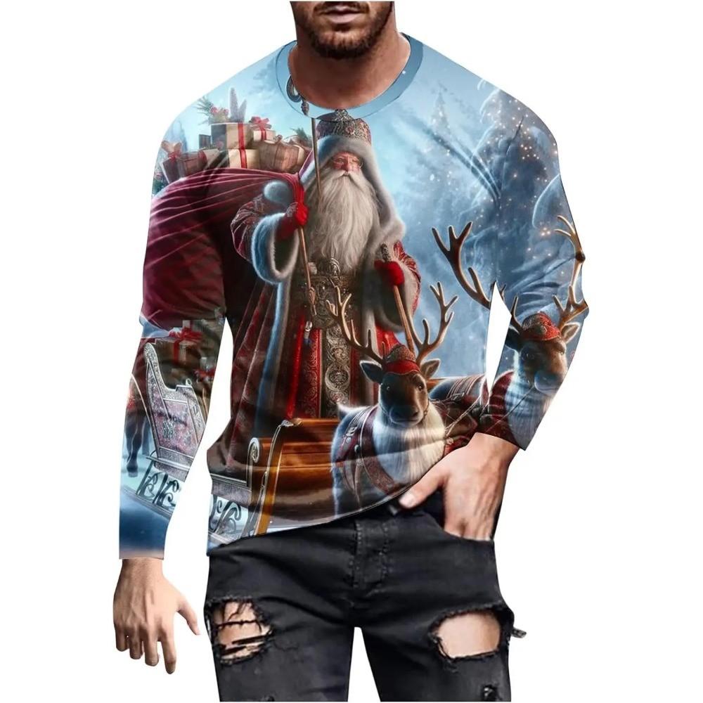 Fashionable Design Men's Long Sleeved T-shirt 3D Printed Christmas Pattern Casual Men's Street Minimalist Harajuku Outdoor