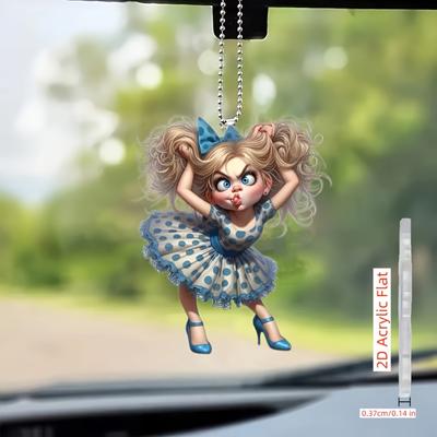 2D акриловый плоский милый мультяшный кулон в виде девочки с живым и милым выражением лица, подходит для зеркала заднего вида автомобиля, украшения дома, сумок и брелоков
