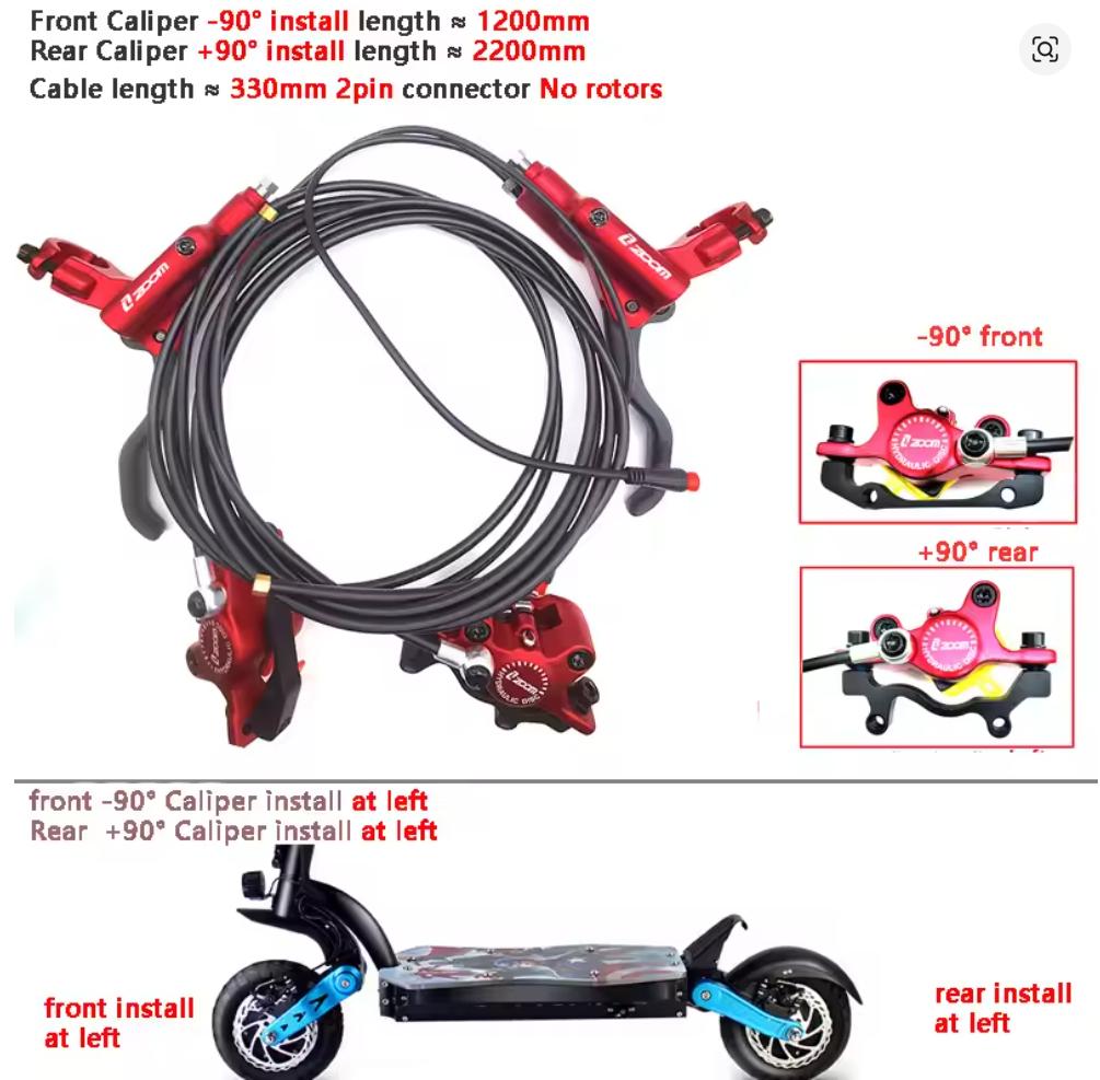 Zoom Bike Electric Scooter Power off Control Oil Hydraulic Disc Brake Caliper 2200 2000 1000mm for zero Kaabo KUGOO E-bike