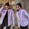 New Fashion Autumn Winter Women's Short Glossy Stand-up Collar Lamb Wool Stitching Down Cotton Jacket Pure Color Zipper Cotton Jacket