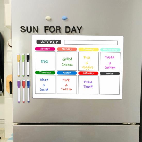 1 Set Magnetic Message Board Refrigerator Magnet Erasable Writing Surface Weekly Planner Kitchen