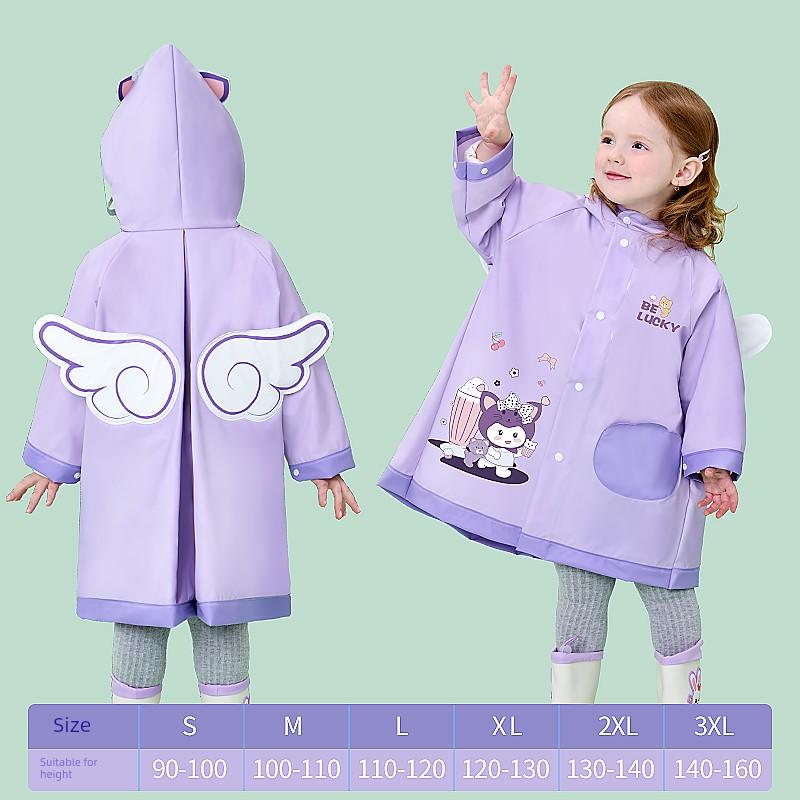 Children's Raincoat with Small Dinosaur Design for Boys and Girls, Daily Use, Wide Brim, Cartoon Print, Snap Buttons, Long Style, Hooded Rain Poncho