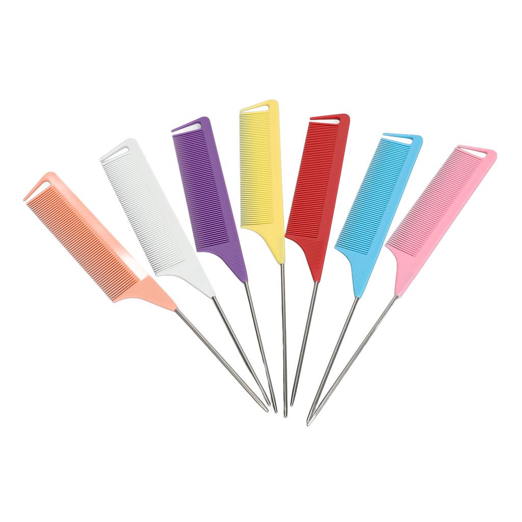 Набор расчесок с крысиным хвостом 7 цветов Парикмахерская расческа с мелкими зубьями из нержавеющей стали с хвостиком Термостойкая расческа с хвостиком для пробора
