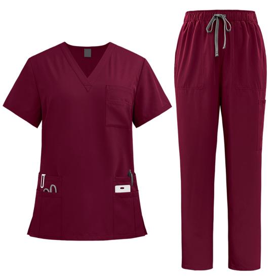 Medical Scrubs Set 2 Piece Suit Functional Scrubs for Nurses Doctors V-Neck Top Jogger Pants 9-Pocket Hospital Staff Uniform Set