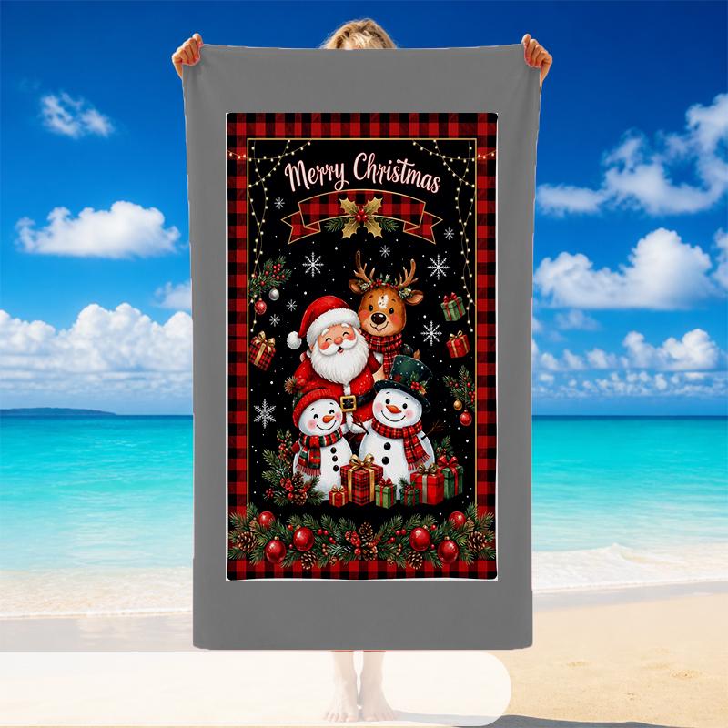 Christmas Printed Beach Towel Soft Quick Dry For Indoor Outdoor Home Use Holiday Gift