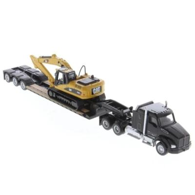 Diecast Master 1/87 Седельный тягач Kenworth 880 S SBFS с 40-дюймовой кабиной-спальником, сцепка с низкорамным тралом и гидравлическим экскаватором CAT 320D L