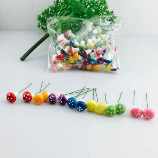 60 Pcs Foam Mushroom Miniatures Colorful Tiny Mushroom Figurines Miniature Mushroom Stakes