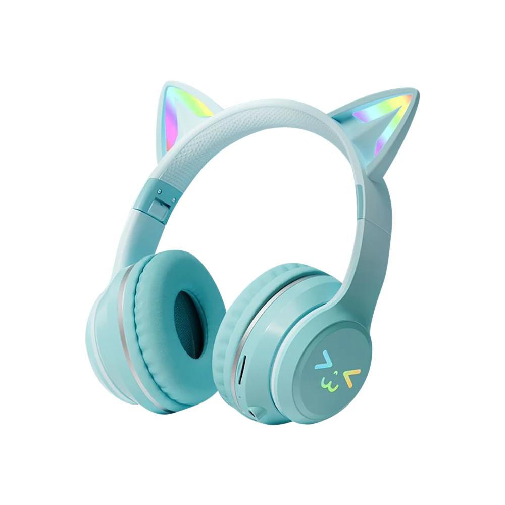 Gradient Wireless Headphones RGB Cute Cat Ear Bluetooth Earphones with Microphone Stereo Music Game Earphone Girls Kids Gifts