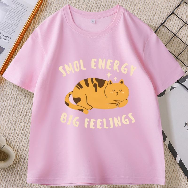 Smol Energy Big Feelings Cat Tshirts Casual Cotton Short Sleeve Round Neck Tshirt Unisex WOMEN Summer Comfortable Clothes Tops