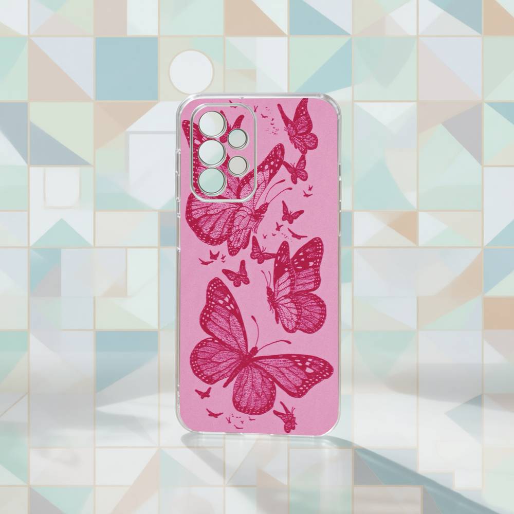 Pink Butterfly Pattern Phone Case For Samsung S25,S24,S21,S22,S23,S30,Ultra,S20,Plus,Fe Transparent Cover