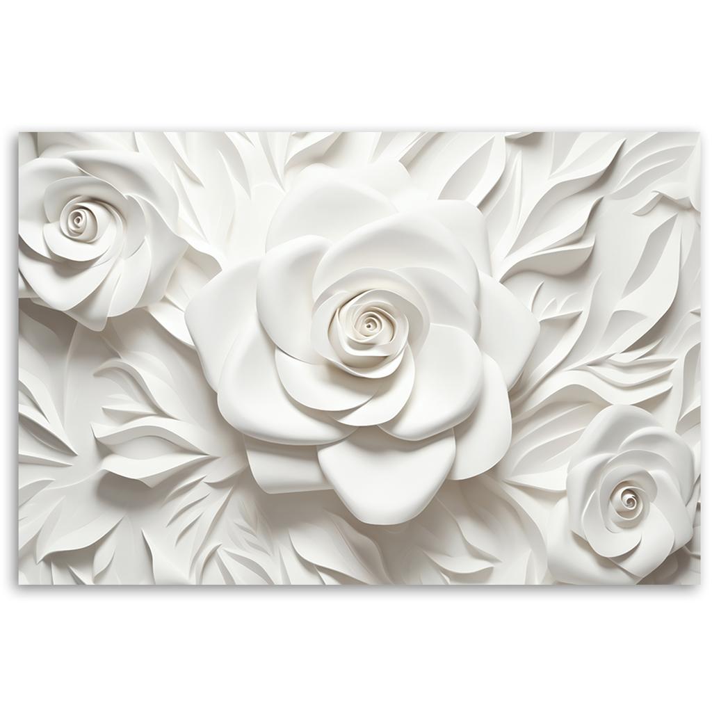 Canvas Print, White Rose Flower 3D