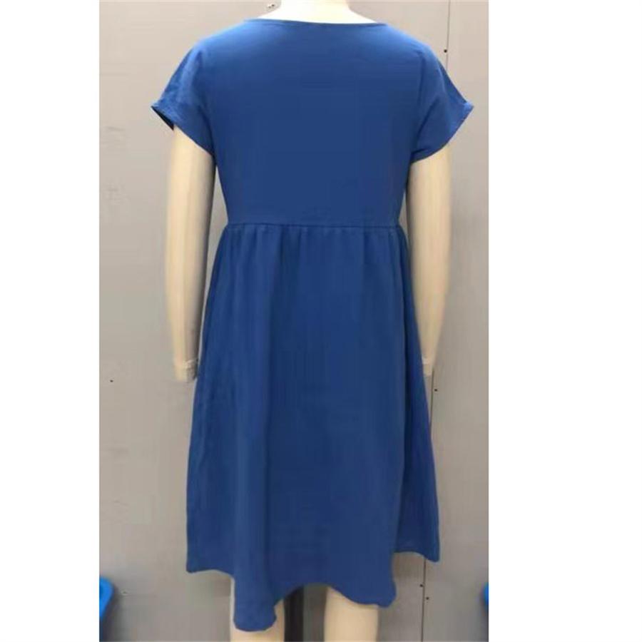 Модное женское свободное хлопковое льняное летнее платье с коротким рукавом и круглым вырезом