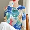 Women's Summer Knitwear Thin Print Pullover Knit Top Long Sleeve Sweater