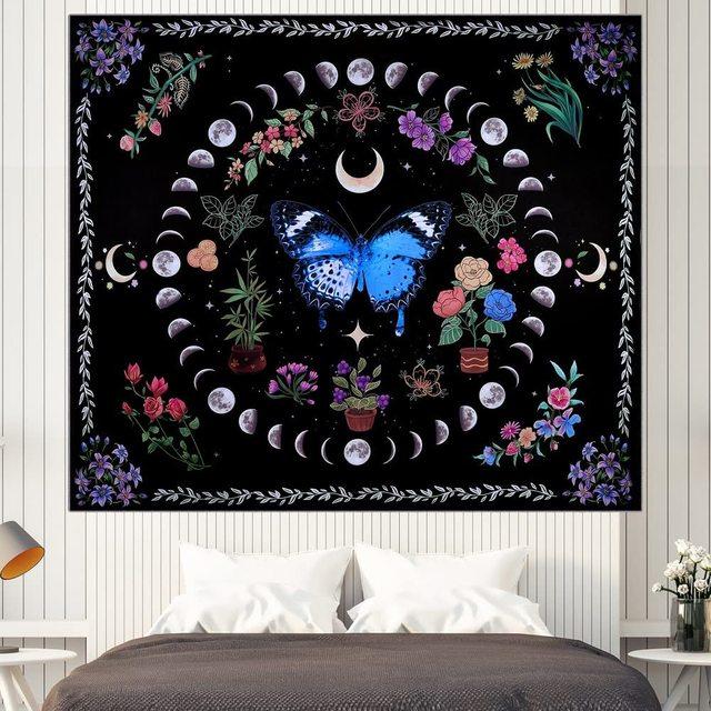 Moon Phase Tapestry Wall Hanging Butterfly Flower Boho Floral Plant Botanical Tapestries Window Vintage Carpets For Living Room