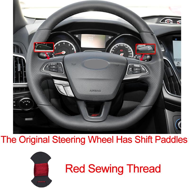 Hand Sewing Car Steering Wheel Cover Wrap For Ford Focus (RS | ST | ST-Line) 2015-2018 Kuga (ST-Line) Ecosport (ST-Line)