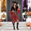 Halloween Cosplay Dress Pirate Queen Dance Party Stage Performance Costume Bell Sleeves Irregular Hem Lace-up Strap Belted Waist Vikings Dress