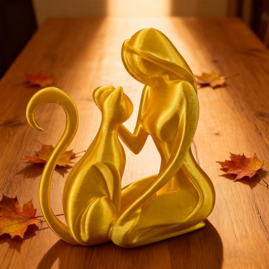 Абстрактная Женская Фигурка Кошки Напечатанная на 3D Принтере Статуэтка Женского Котенка Скульптура Украшение для Дома Офиса Настольное