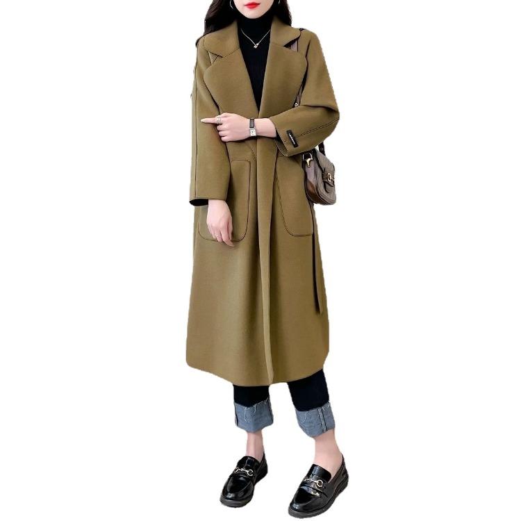 Women's Winter Warm Tweed Coat Knee-length Slim Coat Business Windproof Warm Coat