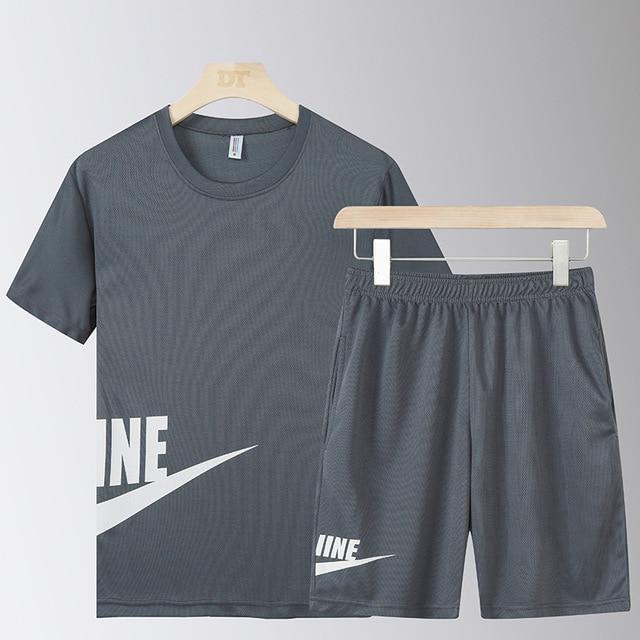 Мужской спортивный костюм, летний мужской комплект, спортивный костюм, короткий рукав, быстросохнущий, комплект из 2 предметов