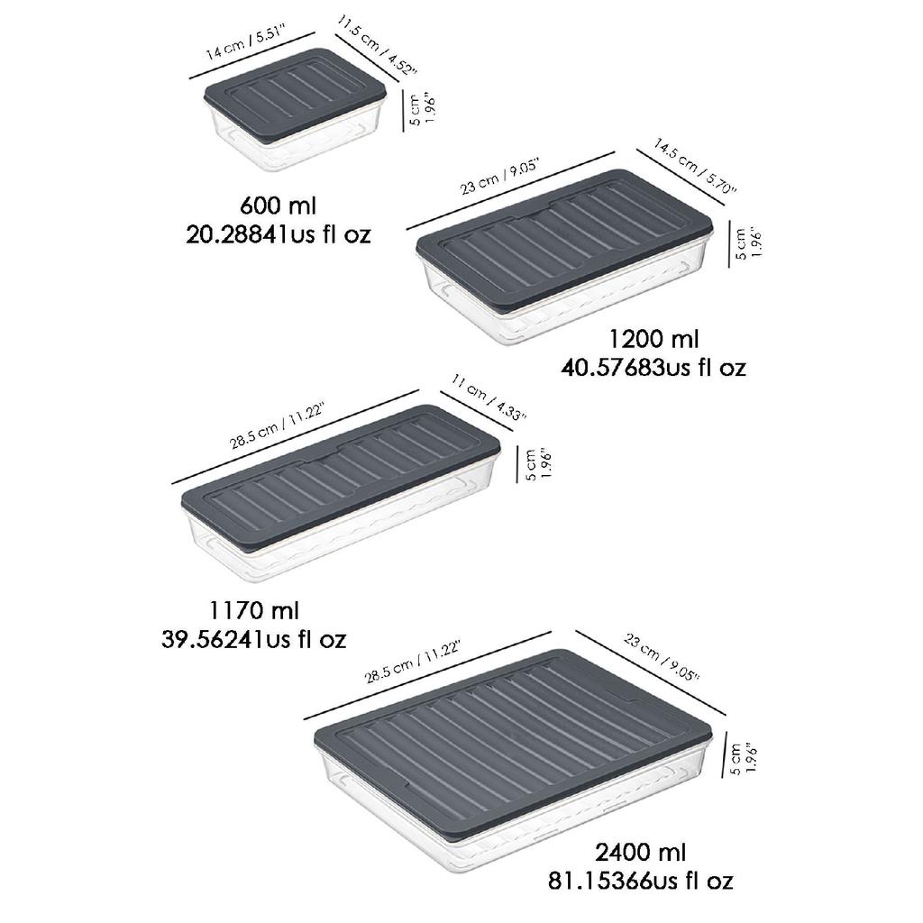 18 Piece Storage Container, Microwave Compatible Storage Container 2x2400ml 4x1200ml 4x1170ml 8x600ml Anthracite