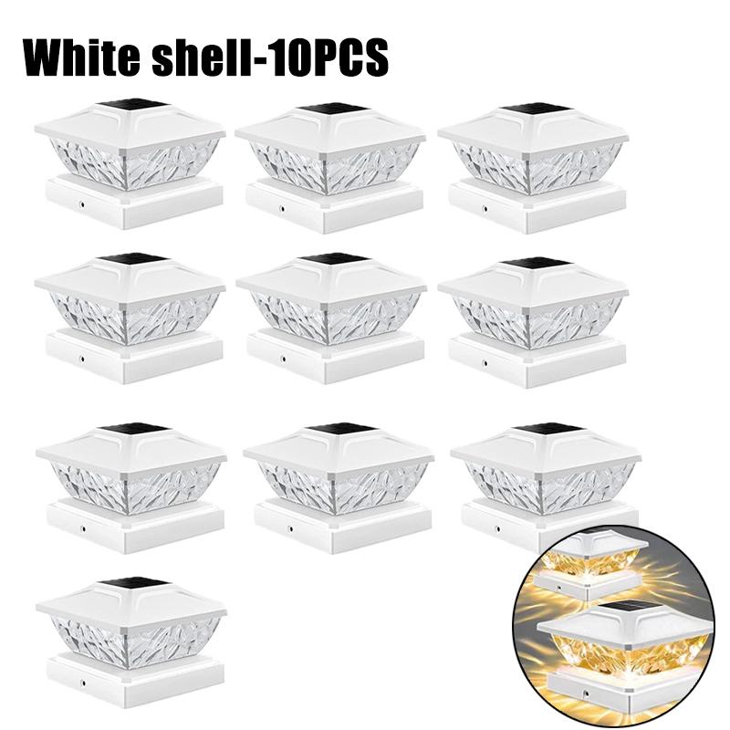 Новый светодиодный светильник на солнечной батарее для квадратного забора, белый теплый светильник, наружное освещение, водонепроницаемый столб IP65, наружный солнечный светильник для сада