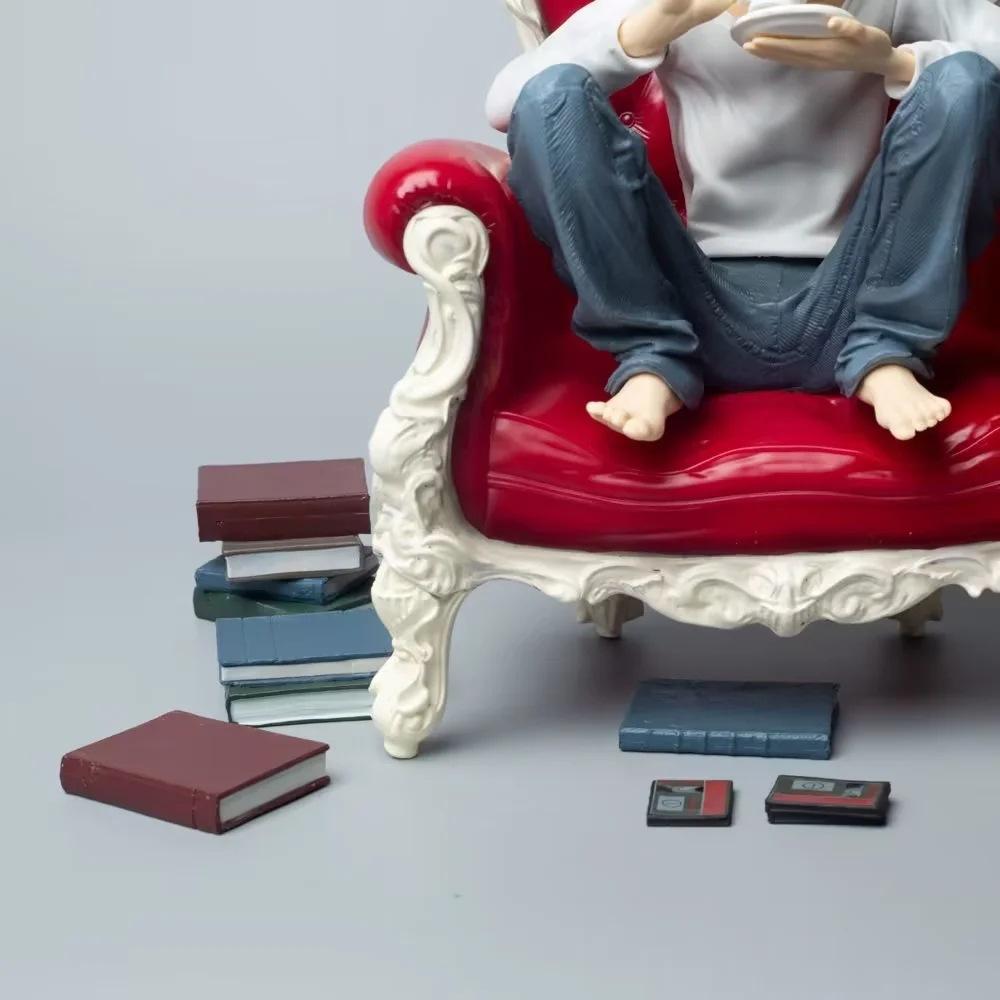 Death Note L  Statue 24cm Sitting On Luxury Chair Drinking Coffee Collectible Anime Model Boxed Desktop Ornament For Anime Fans
