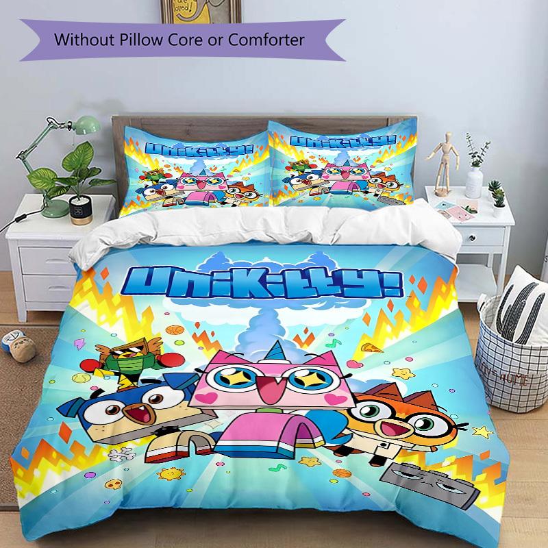 3-компонентный комплект постельного белья с персонажами Unikitty для гостевой комнаты, спальни, декор на Рождество, Хэллоуин, подарки - для всех сезонов (Без вкладыша)a1013172