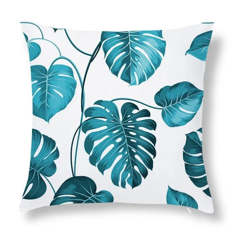 Green Leaf Print Decorative Pillowcase Car Sofa Square Cushion Pillowcase