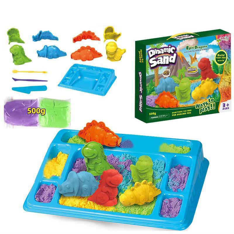 Песочные игрушки для малышей, набор песка для игр с динозаврами с формочками для животных, песочная форма для динозавров, поднос и аксессуары для мальчиков и девочек в возрасте от 3 до 10 лет
