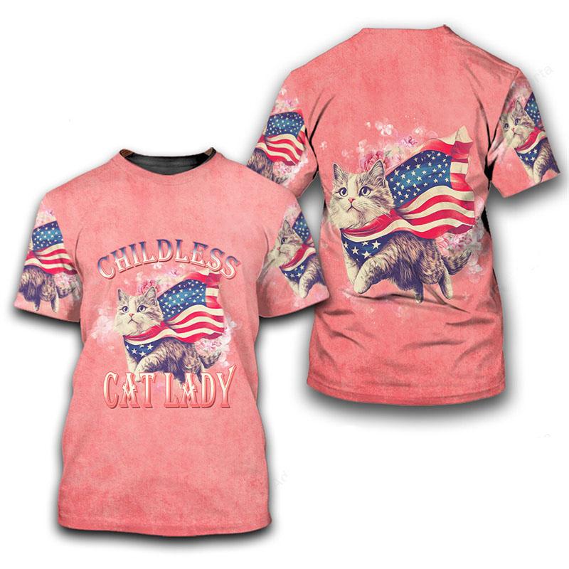 Футболка с милым домашним котом и 3D-принтом, унисекс, повседневная, смешная, повседневная, с коротким рукавом, красочный ретро-узор, модная футболка